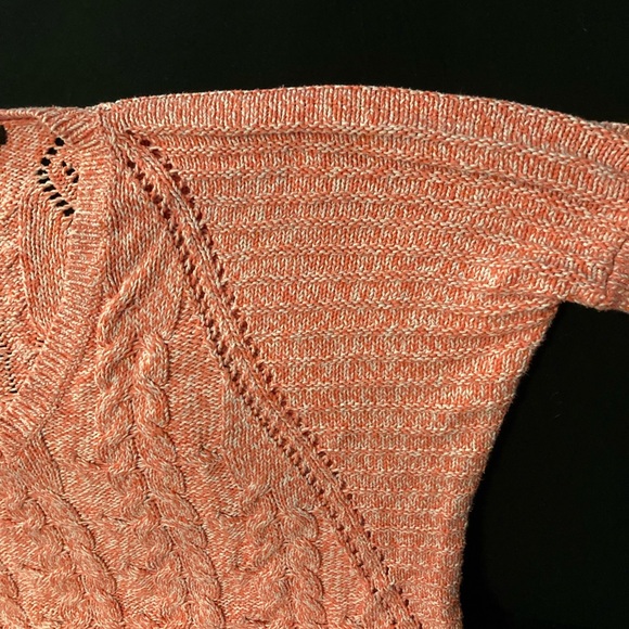 Express Dolman Hi-Low 3/4 sleeve Cable Knit V-Neck Sweater - Picture 3 of 15